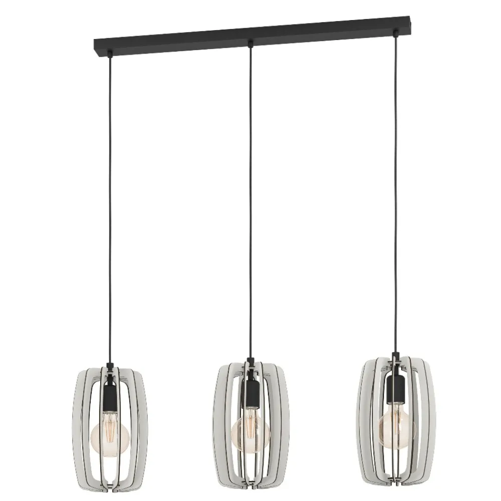 Lampadari Cucina-Eglo Bajazzara lampadario per cucina 3 luci con portalampada in legno
