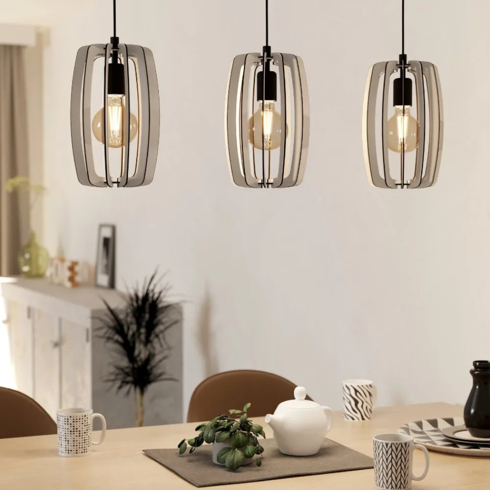 Lampadari Cucina-Eglo Bajazzara lampadario per cucina 3 luci con portalampada in legno