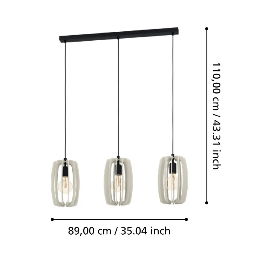 Lampadari Cucina-Eglo Bajazzara lampadario per cucina 3 luci con portalampada in legno