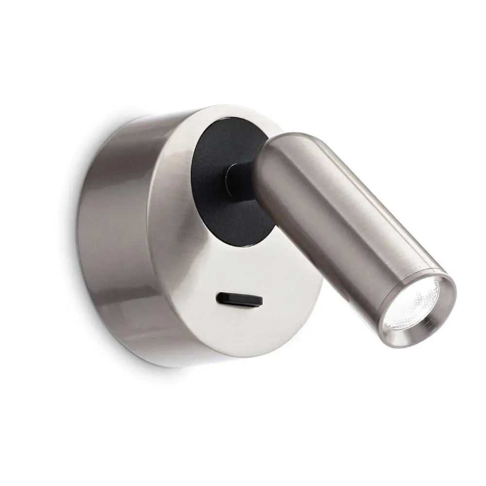 Applique Camera Da Letto-Ideal Lux Bean ap round applique camera da letto led 3w 3000k orientabile nickel