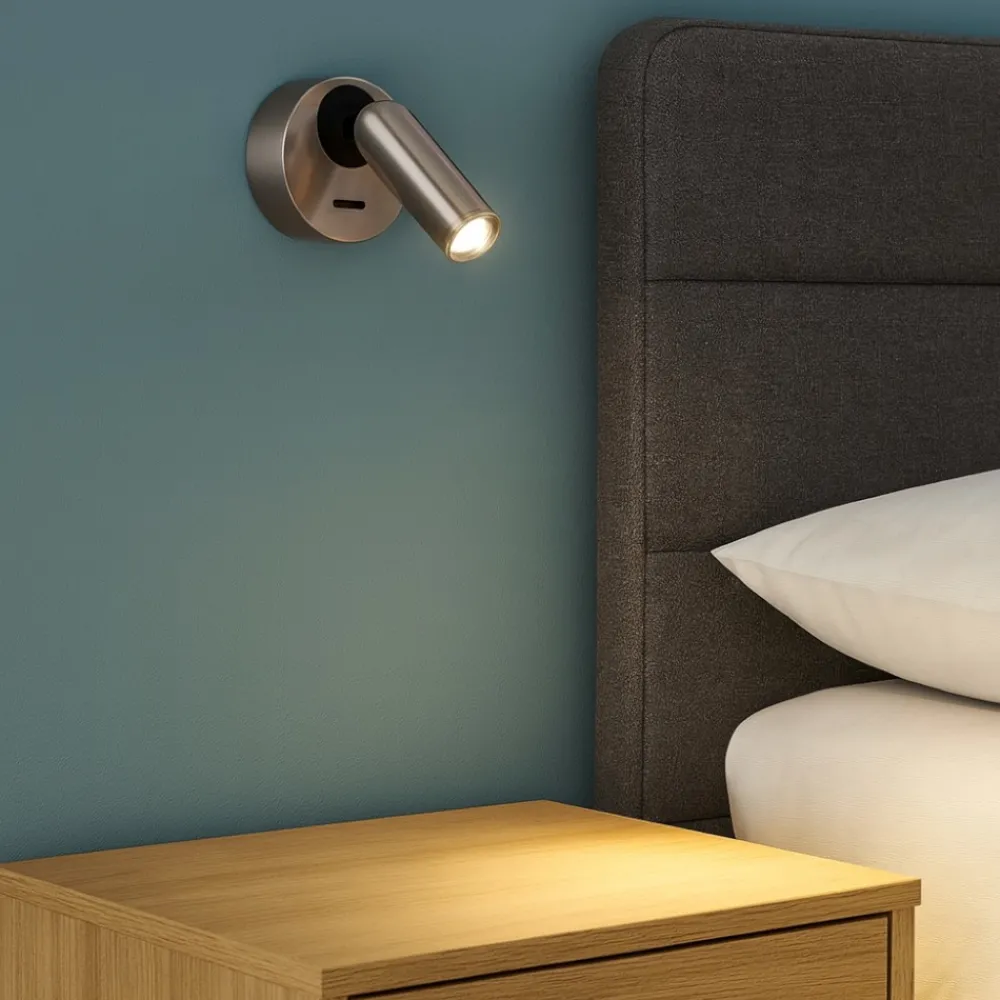 Applique Camera Da Letto-Ideal Lux Bean ap round applique camera da letto led 3w 3000k orientabile nickel