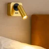 Applique Camera Da Letto-Ideal Lux Bean ap square applique da comodino ottone luce orientabile led 3000k