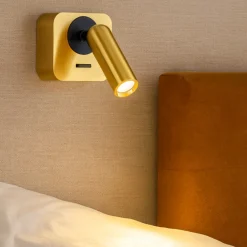 Applique Camera Da Letto-Ideal Lux Bean ap square applique da comodino ottone luce orientabile led 3000k