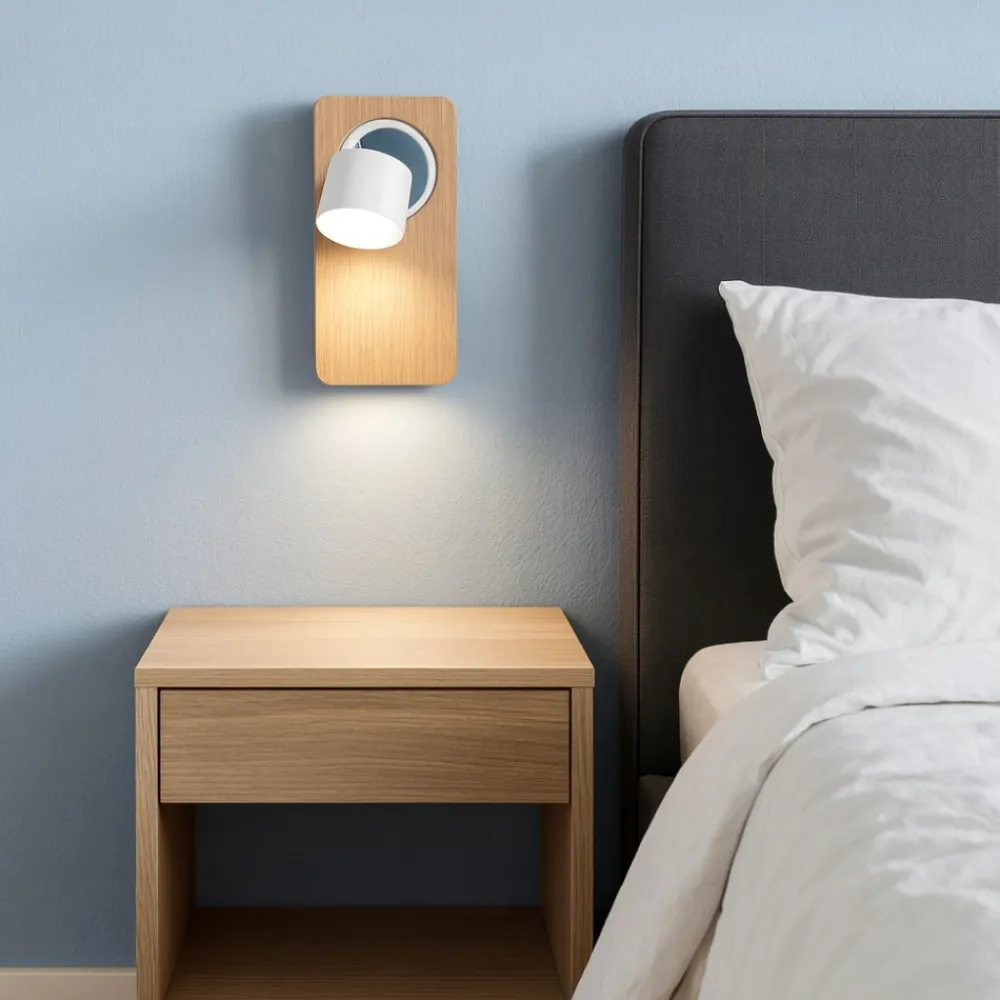 Applique Camera Da Letto-Linea Light Beebo w rovere applique da comodino in legno led 5w 3000k con interruttore