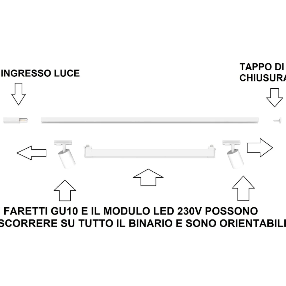 Illuminazione A Binario-Selezionato da Mazzolaluce Binario bianco con spot orientabili monofase modulo led 40w 3000k