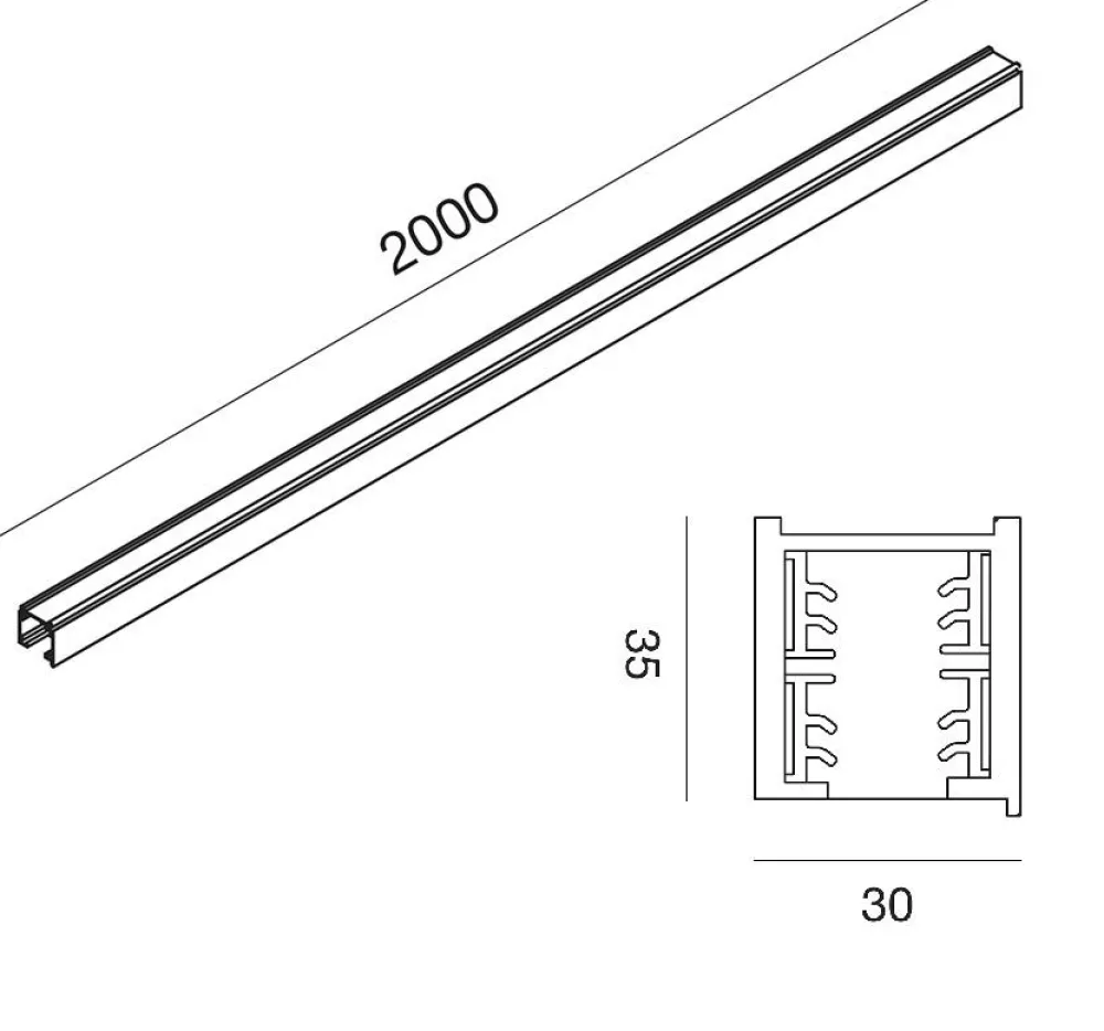 Illuminazione A Binario-Gea Luce Binario trifase 2 mt nero