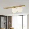 Plafoniere Moderne-Ideal Lux Binomio pl2 elegante plafoniera ottone due luci vetro bianco