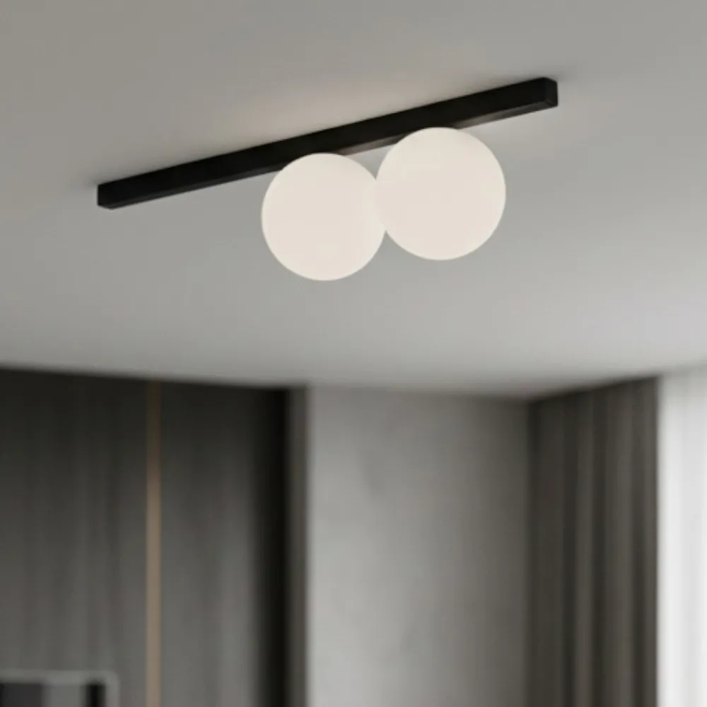 Plafoniere Moderne-Ideal Lux Binomio pl2 plafoniera nera sfere vetro