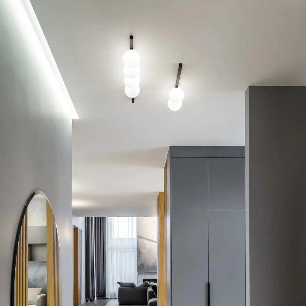 Plafoniere Moderne-Ideal Lux Binomio pl2 plafoniera nera sfere vetro