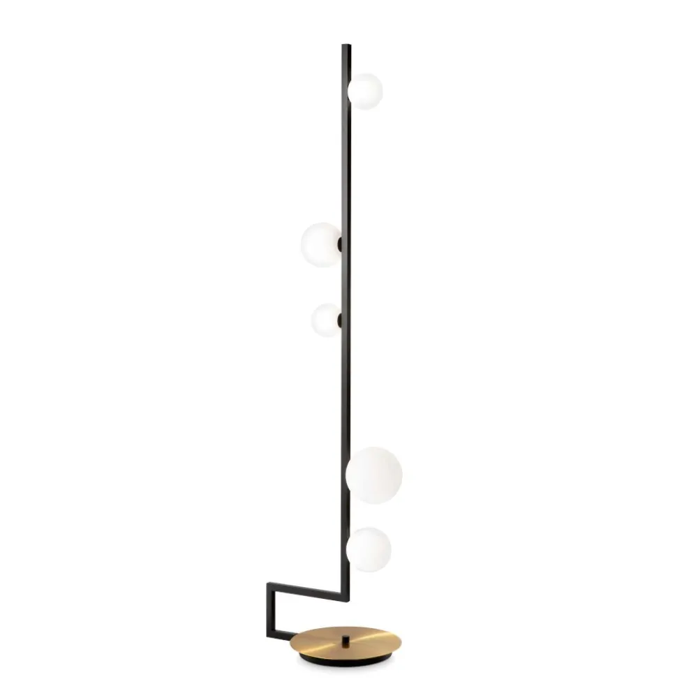 Lampade Da Terra-Ideal Lux Birds tl1 lampada da terra nera oro sfere vetro bianco