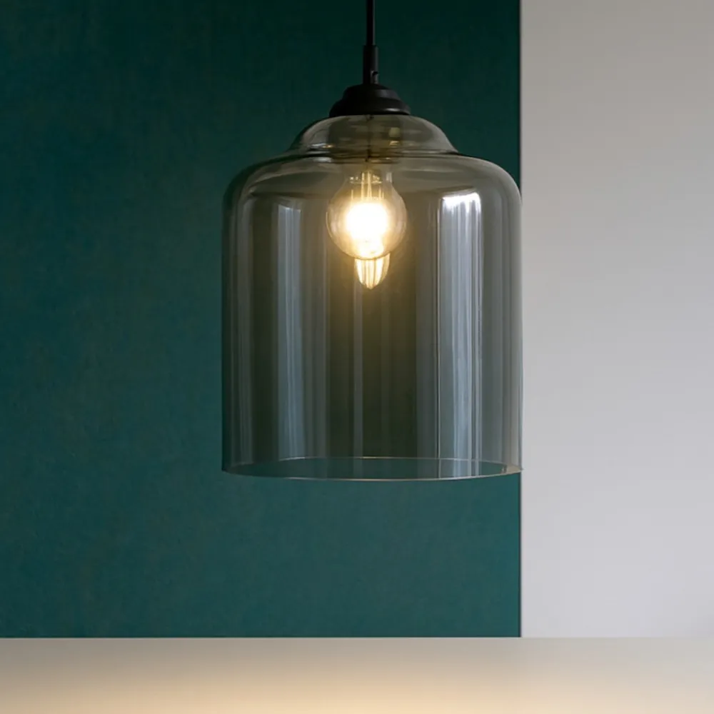 Lampade A Sospensione-Ideal Lux Bistro sp1 square lampada a sospensione isola cucina vetro grigio fume