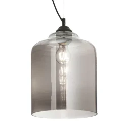 Lampade A Sospensione-Ideal Lux Bistro sp1 square lampada a sospensione isola cucina vetro grigio fume
