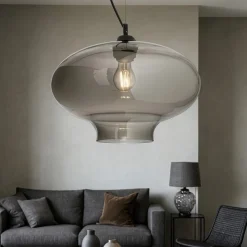 Lampadari Moderni-Ideal Lux Bistro' sp1 round lampadario vintage vetro grigio fumo