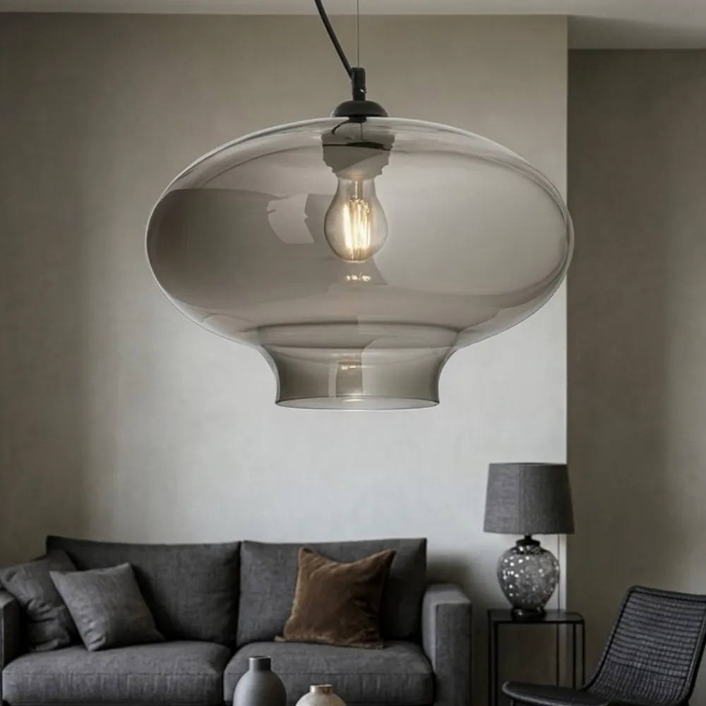 Lampadari Moderni-Ideal Lux Bistro' sp1 round lampadario vintage vetro grigio fumo