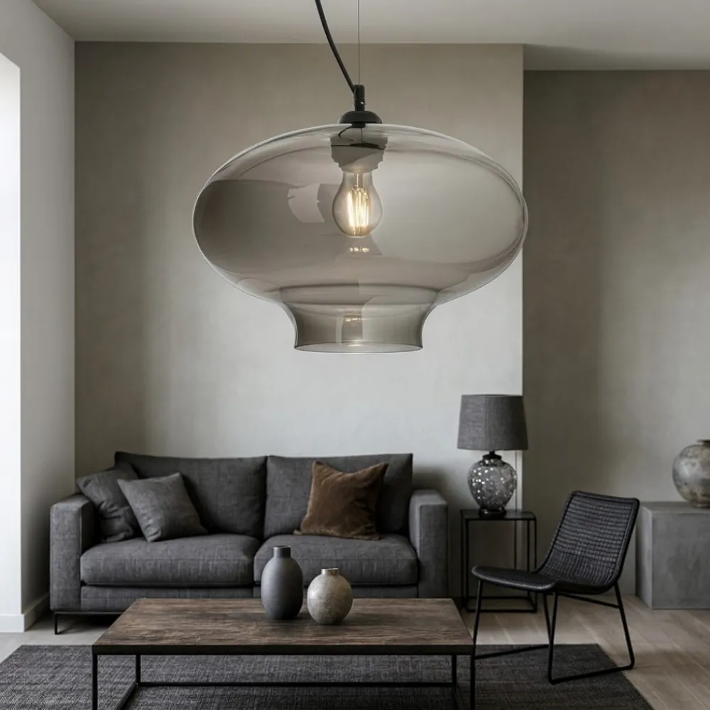 Lampadari Moderni-Ideal Lux Bistro' sp1 round lampadario vintage vetro grigio fumo