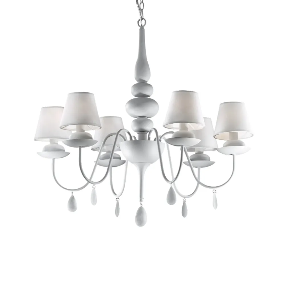 Lampadario Camera Da Letto-Ideal Lux Blanche sp6 lampadario per camera da letto bianco 6 luci shabby chic