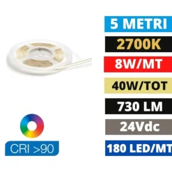 Strisce Led-Ideal Lux Bobina 5 metri striscia led 24 vdc 8w-mt 2700k cri90