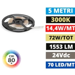 Strisce Led-Gea Luce Bobina 5 mt strip 14,4w-mt 3000k 24v dc