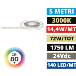 Strisce Led-Gea Luce Bobina 5 mt strip led 24v dc smd 14,4w-m 3000k
