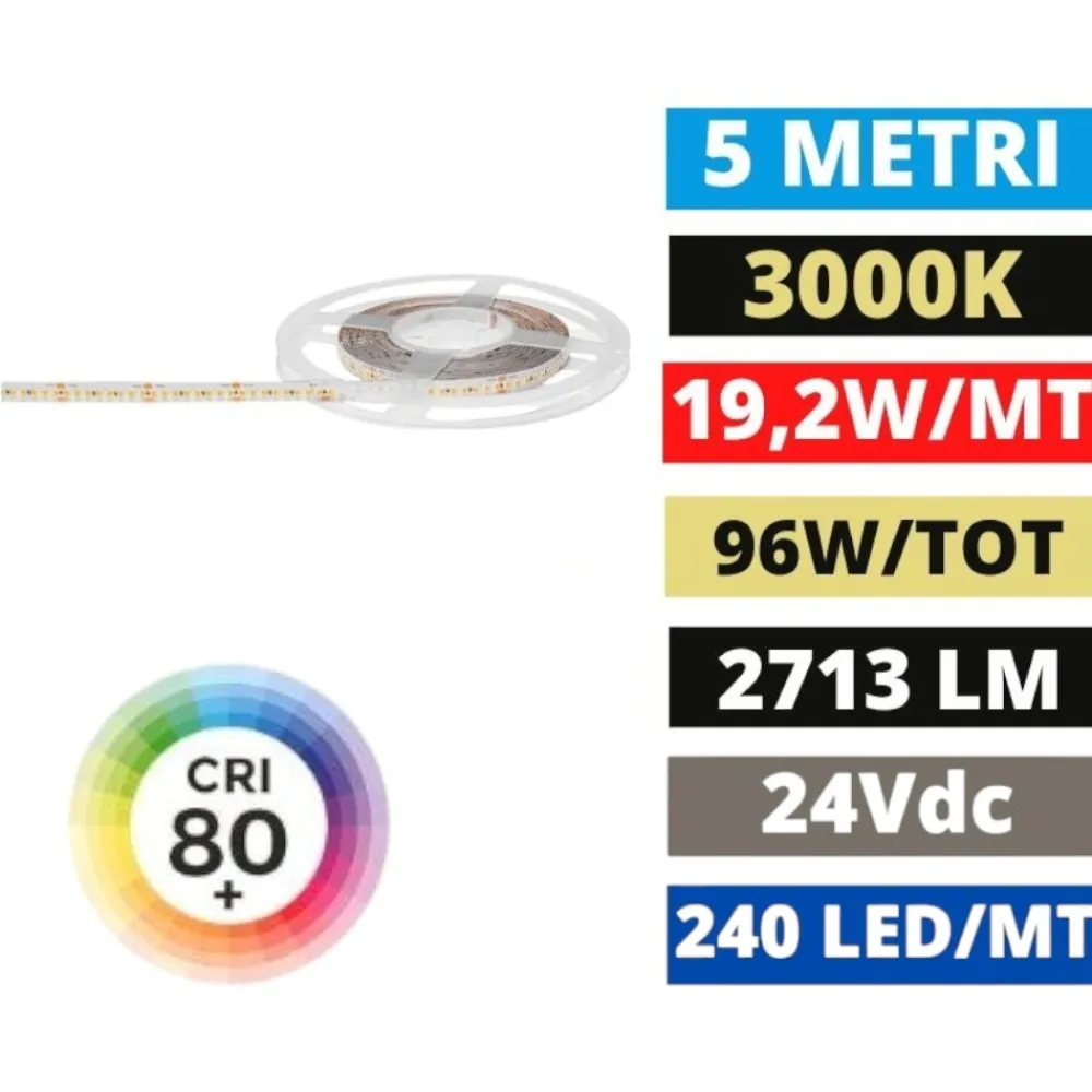 Strisce Led-Gea Luce Bobina 5mt strip striscia led smd 2835 24v dc 3000k