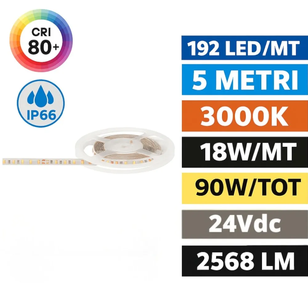 Strisce Led-Gea Luce Bobina 5mt striscia led per esterno 18w-mt 3000k 24v dc ip66