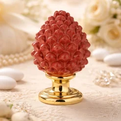 Soprammobili Moderni-Bongelli Preziosi Bomboniera pigna di ceramica rossa oro