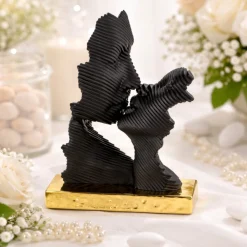 Soprammobili Moderni-Bongelli Preziosi Bomboniera scultura bacio stilizzato nero oro
