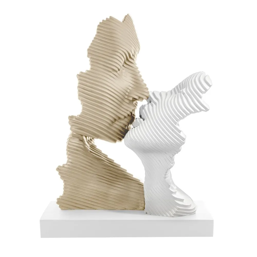 Soprammobili Moderni-Bongelli Preziosi Bomboniera scultura bacio stilizzato nocciola bianco