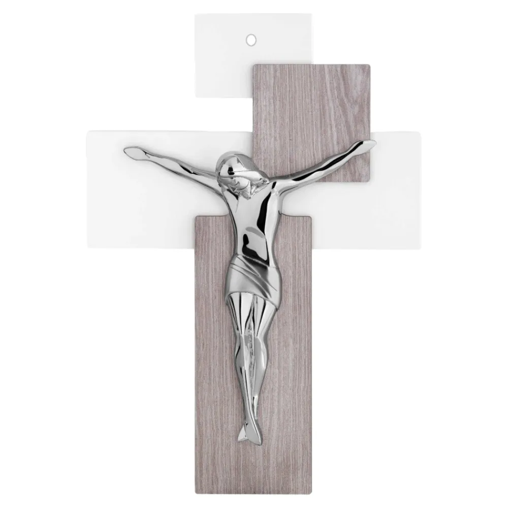 Crocifissi Da Parete-Bongelli Preziosi crocifisso da parete 17x12 rovere argentato