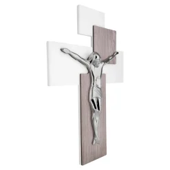 Crocifissi Da Parete-Bongelli Preziosi crocifisso da parete 17x12 rovere argentato