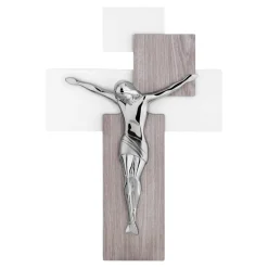 Crocifissi Da Parete-Bongelli Preziosi crocifisso moderno da parete 27x19 rovere cromato