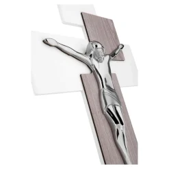 Crocifissi Da Parete-Bongelli Preziosi crocifisso moderno da parete 27x19 rovere cromato