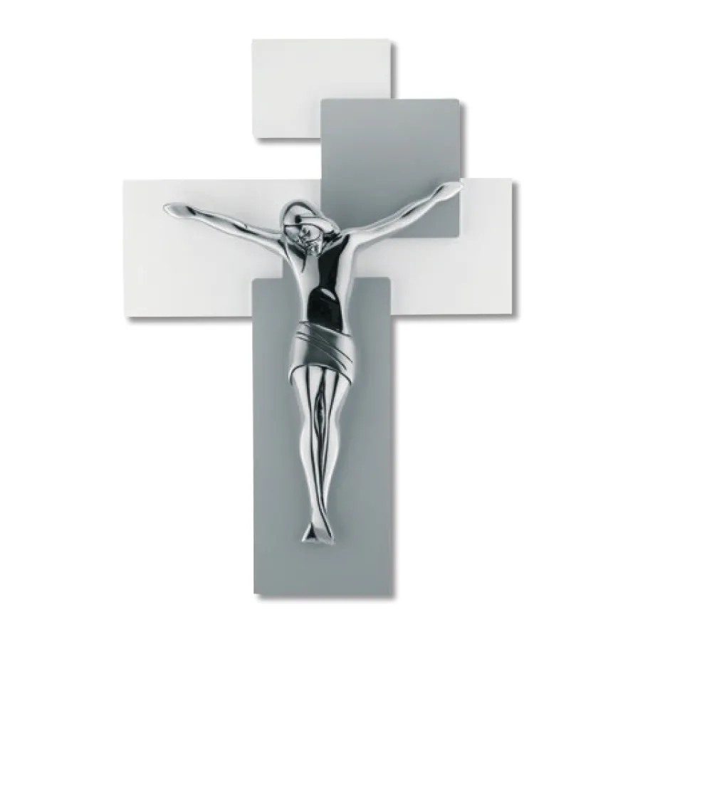 Crocifissi Da Parete-Bongelli Preziosi crocifisso da parete 60x40 moderno argentato grigio