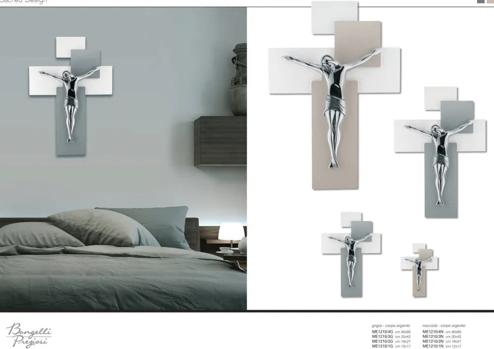 Crocifissi Da Parete-Bongelli Preziosi crocifisso da parete 60x40 moderno argentato grigio