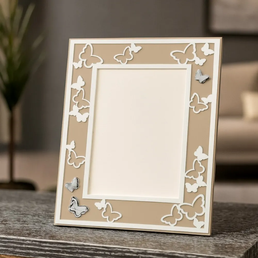 Soprammobili Moderni-Bongelli Preziosi portafoto da tavolo cornice 13x18 farfalle nocciola