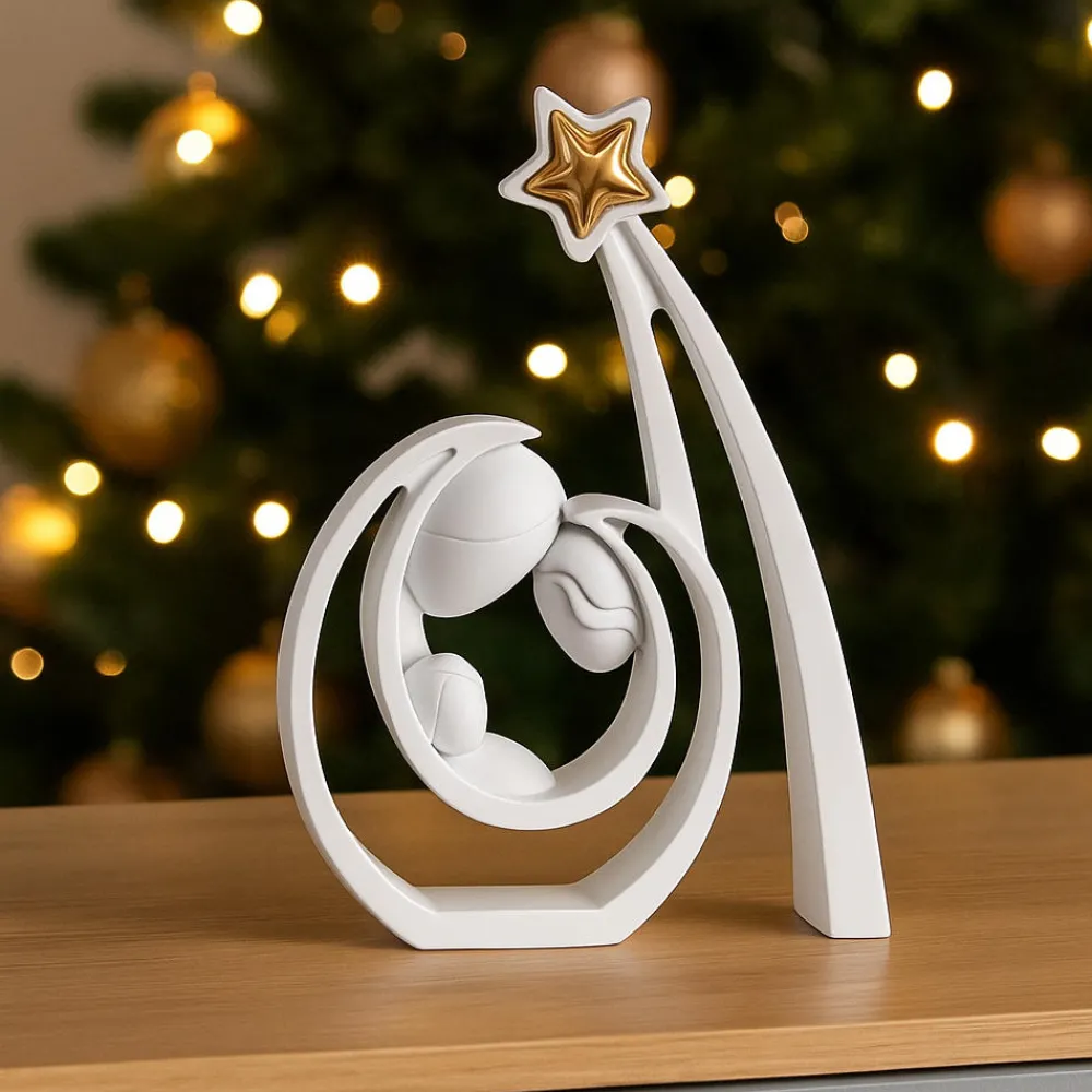 Presepi Di Natale-Bongelli Preziosi presepe stilizzato moderno gesso bianco stella dorata