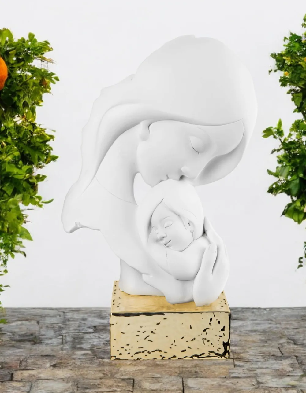Soprammobili Moderni-Bongelli Preziosi scultura maternita' h34 face bianca base oro