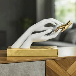 Soprammobili Moderni-Bongelli Preziosi statuetta soprammobile design mani bianco oro