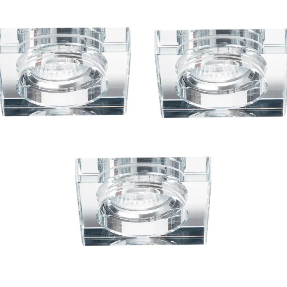 Faretti Da Incasso-Ideal Lux Box 3 faretti da incasso vetro quadrato blues fi square