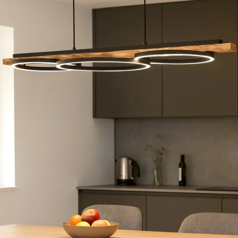 Lampadari Cucina-Eglo Boyal lampadario per cucina in legno effetto anticato led 3000k