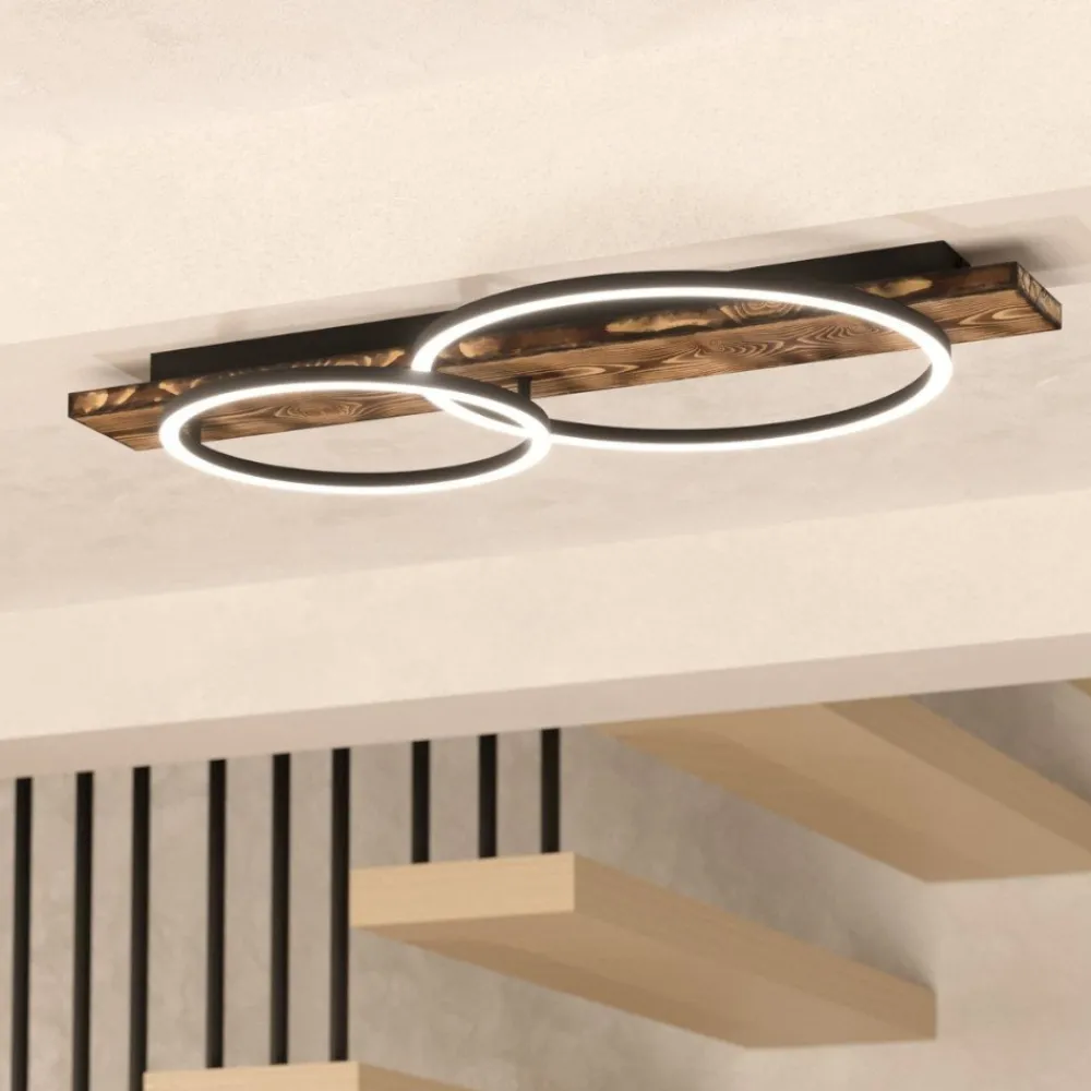 Plafoniere Moderne-Eglo Boyal plafoniera moderna nera e marrone led 3000k