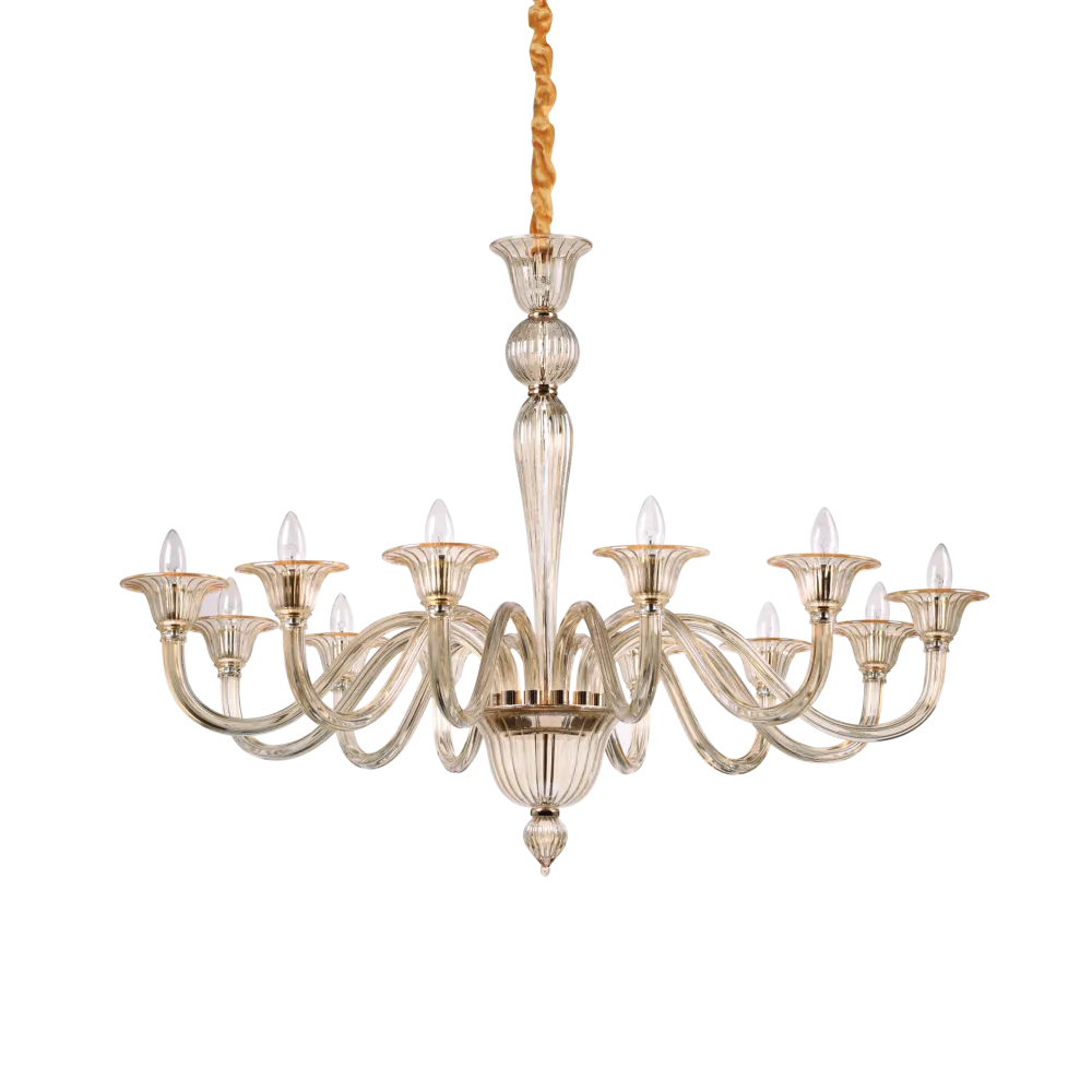 Lampadari Moderni-Ideal Lux Brigitta sp12 lampadario di cristallo 12 bracci ambra