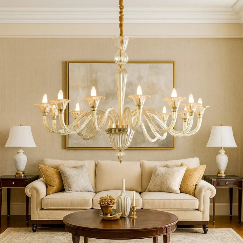 Lampadari Moderni-Ideal Lux Brigitta sp12 lampadario di cristallo 12 bracci ambra