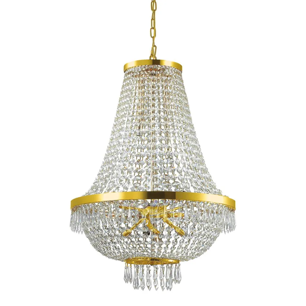 Lampadari Moderni-Ideal Lux Caesar sp12 lampadario di cristallo dettagli oro pendenti