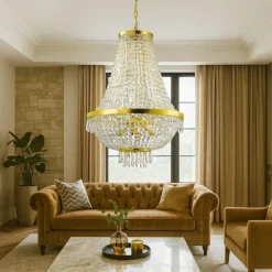 Lampadari Moderni-Ideal Lux Caesar sp12 lampadario di cristallo dettagli oro pendenti