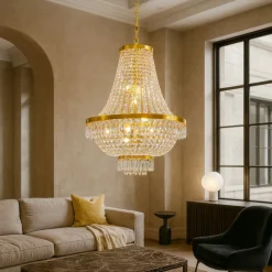 Lampadari Moderni-Ideal Lux Caesar sp9 lampadario oro cristalli trasparenti