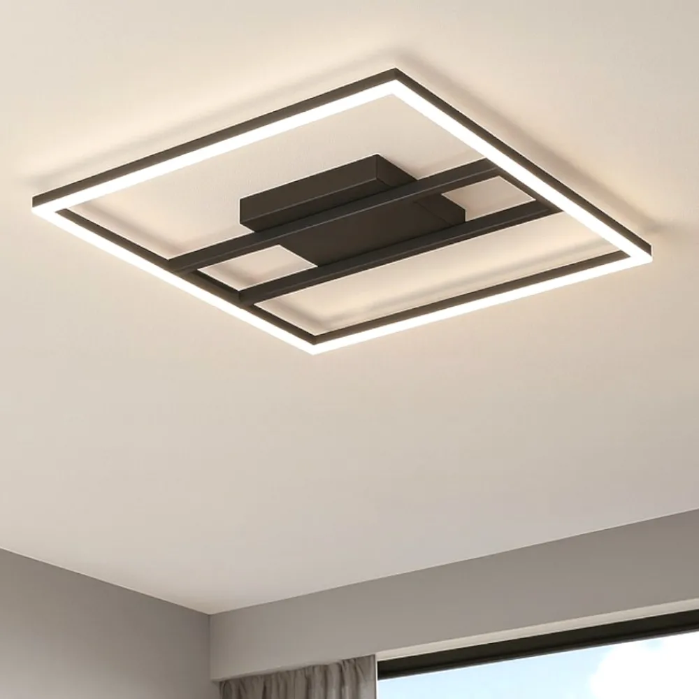Plafoniere Moderne-Eglo Calagrano z plafoniera moderna quadrata nera led rgb 2700k a 6500k