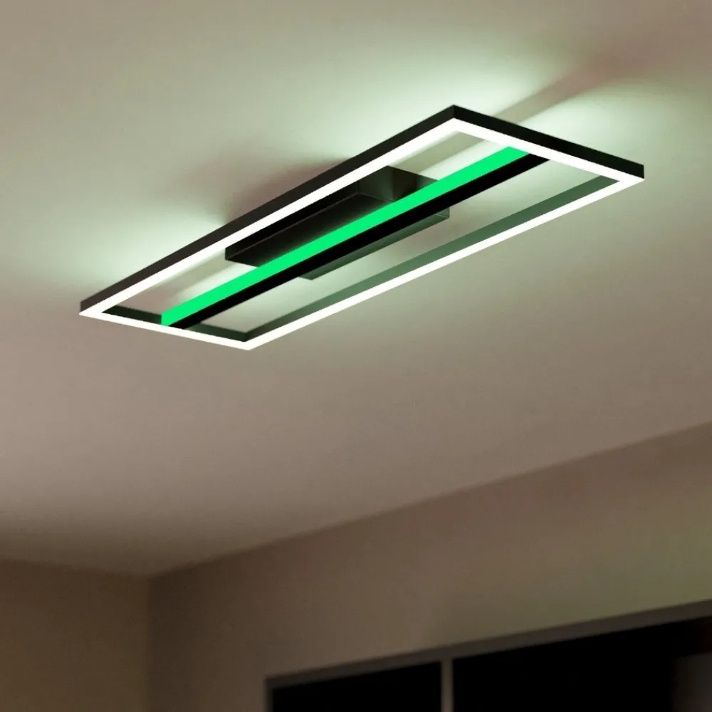 Plafoniere Moderne-Eglo Calagrano z plafoniera rettangolare moderna nera led rgb 2700k a 6500k smart