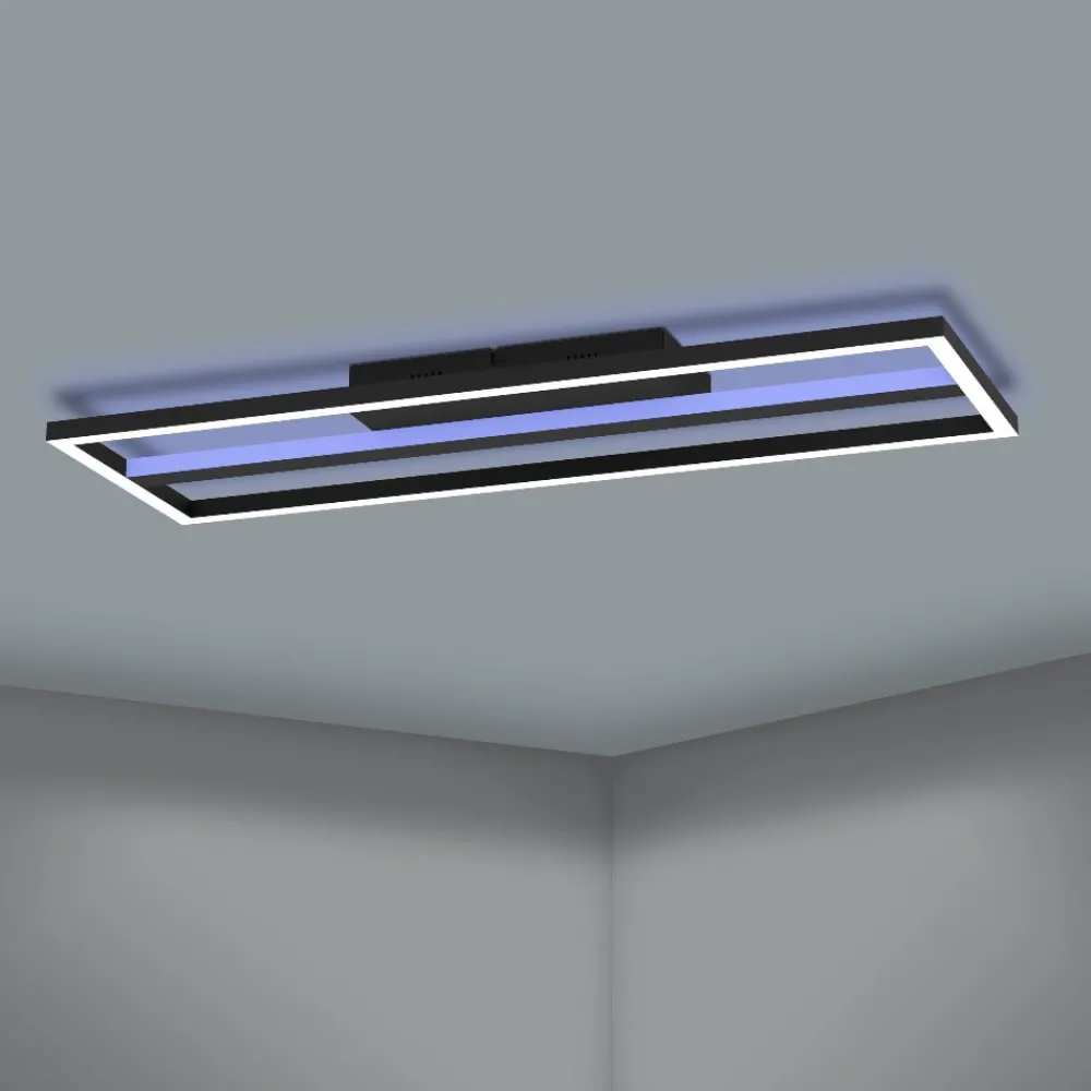 Plafoniere Moderne-Eglo Calagrano z plafoniera rettangolare moderna nera led rgb 2700k a 6500k smart