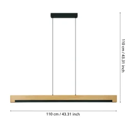 Lampadari Cucina-Eglo Camacho lampadario in legno per cucina nero led 25w 3000k dimmerabile